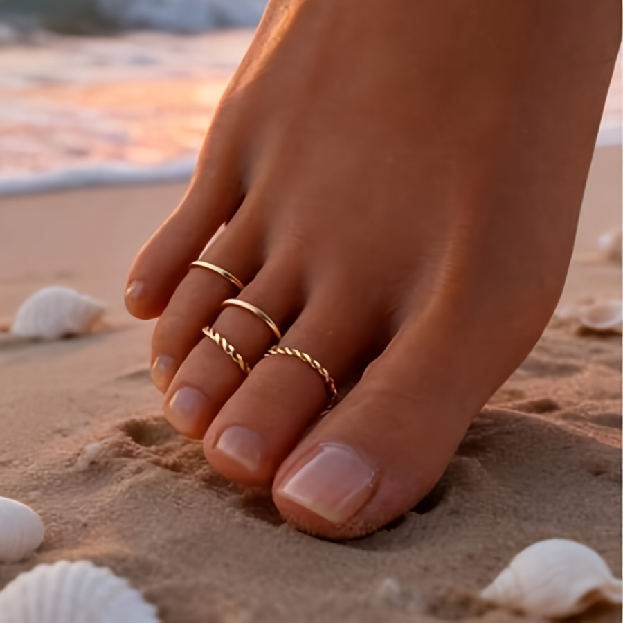 4pc Minimalist Open-end Toe Rings Set for Beach Vacation
